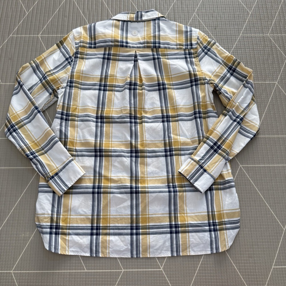 Barbour Women's Newton Button‎ Down Sz 10 White Yellow Nova Check Relaxed Fit - Picture 2 of 8